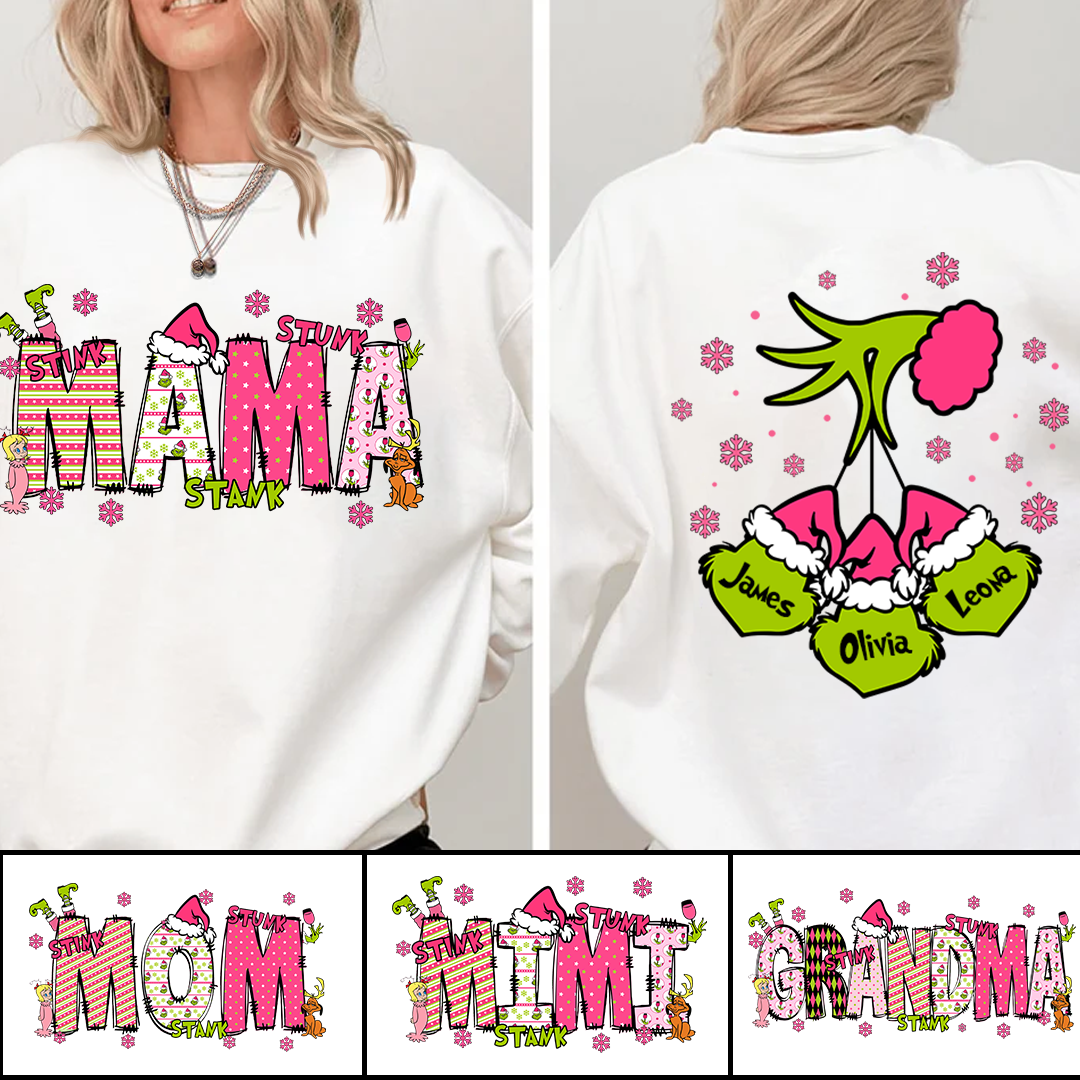 Custom Christmas Family Sweatshirt - Personalized Holiday Sweatshirt for Mama, Mom, Mimi, or Grandma with Kids' Name