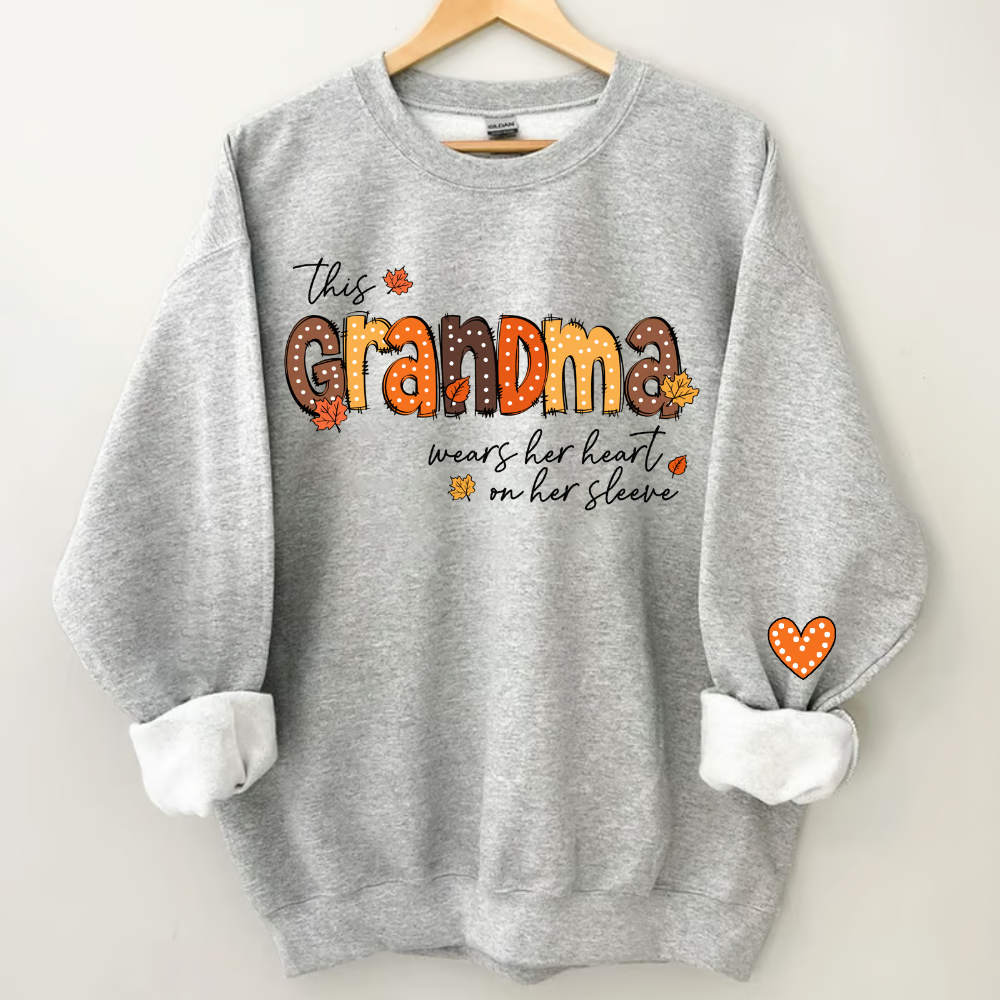 This Grandma Wears Her Heart On Her Sleeve Autumn Sweatshirt