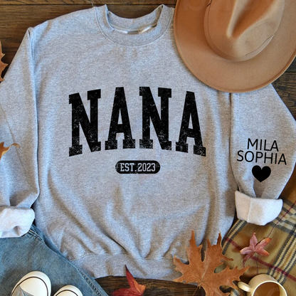 Custom Mimi Nana Grandma Est with Granddaughter and Grandson Names Sweatshirt