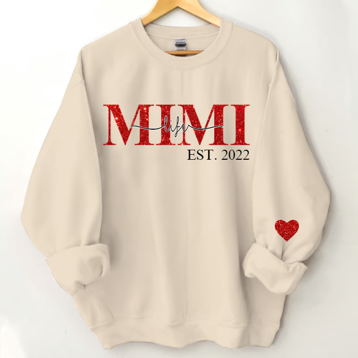 Glitter Mimi Life Est Sweatshirt, Custom Name And Grandkids Sweatshirt