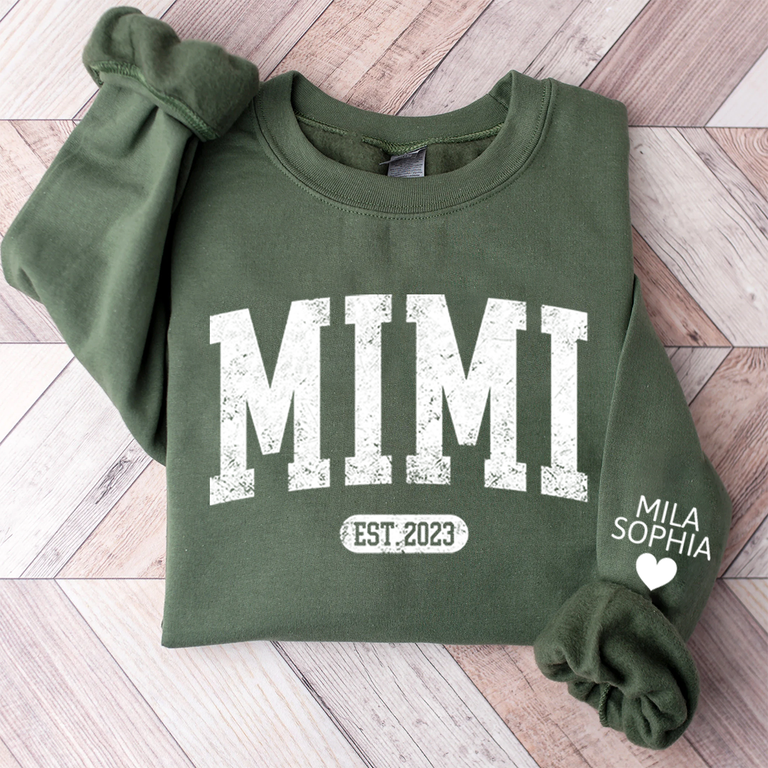 Custom Mimi Nana Grandma Est with Granddaughter and Grandson Names Sweatshirt