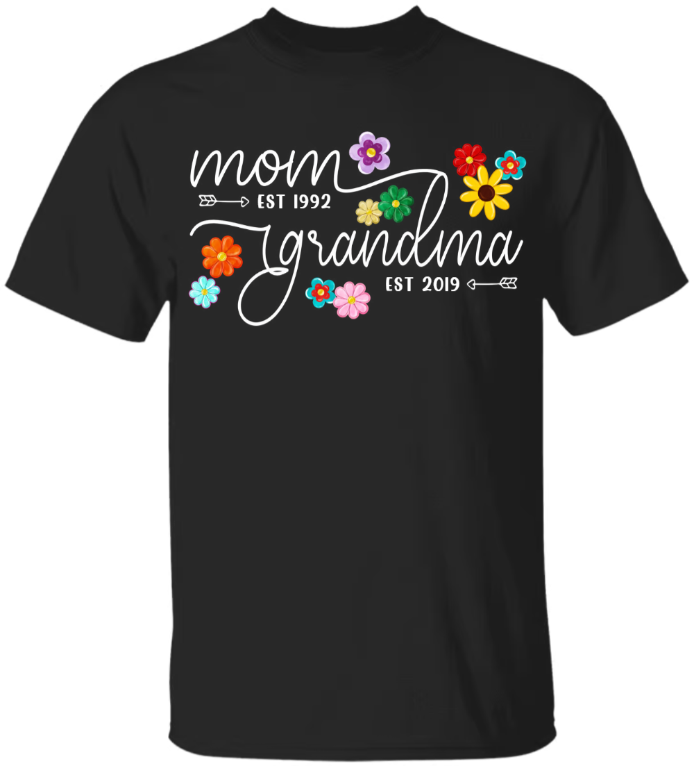 Mom Grandma Est Flower Color With Grandkids Mothers Day Gift Th T-Shirt