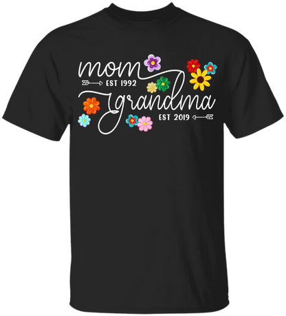 Mom Grandma Est Flower Color With Grandkids Mothers Day Gift Th T-Shirt