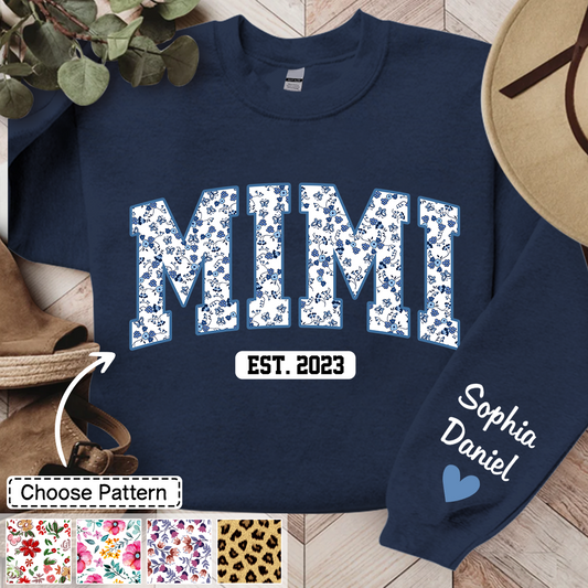 Mimi Flower Pattern Sweatshirt, Custom Grandma With Kids, Grandma Gift TH Sweatshirt