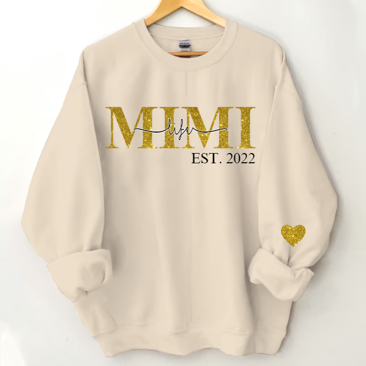 Glitter Mimi Life Est Sweatshirt, Custom Name And Grandkids Sweatshirt