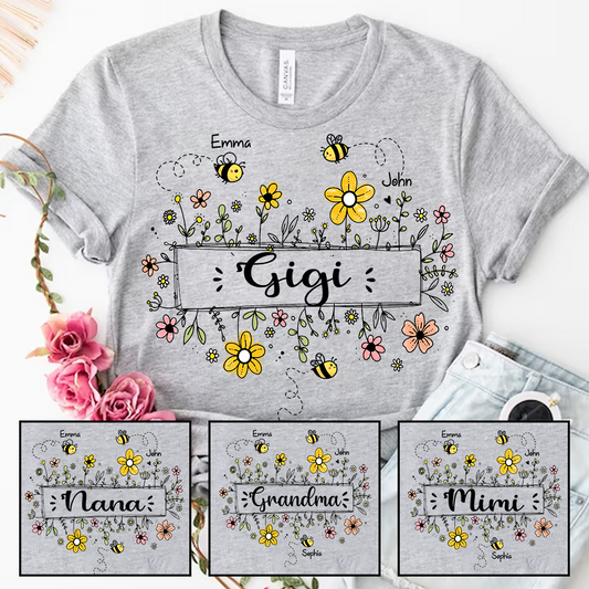 Personalized Gigi Flower Bee And Grandkids Custom Names