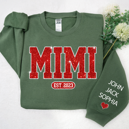 Glitter Custom Name Mimi Nana Grandma Est And Kids Sweatshirt