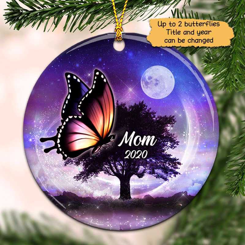 Beautiful Night Sky Butterflies Memorial Personalized Circle Ornament