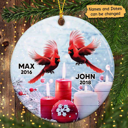 Cardinals Candle Memorial Personalized Circle Ornament