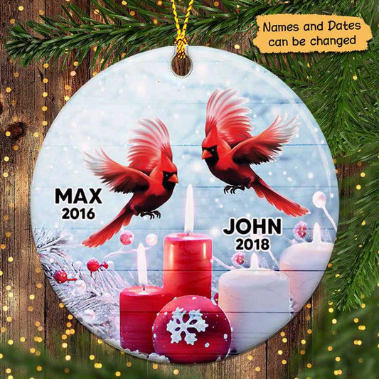 Cardinals Candle Memorial Personalized Circle Ornament