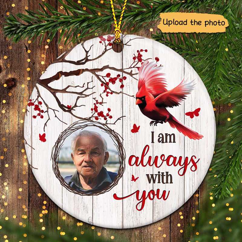 Berry Branch Always With You Cardinal Photo Personalized Circle Ornament