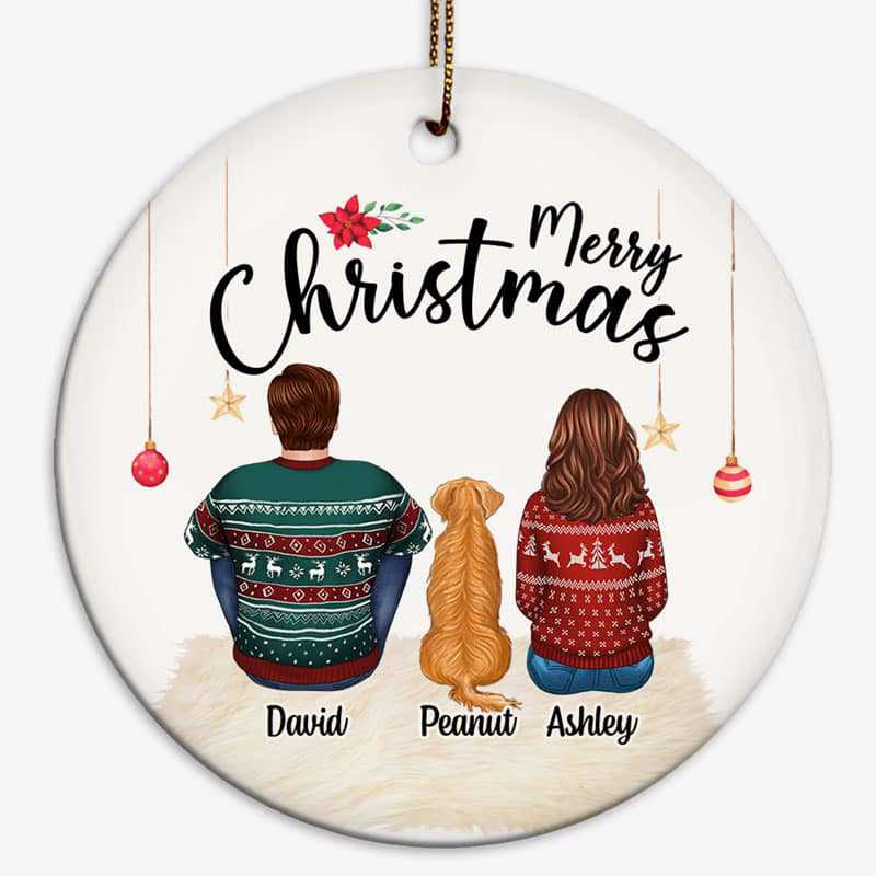 Couple Sitting With Dogs Christmas Gift For Him For Her Personalized Circle Ornament