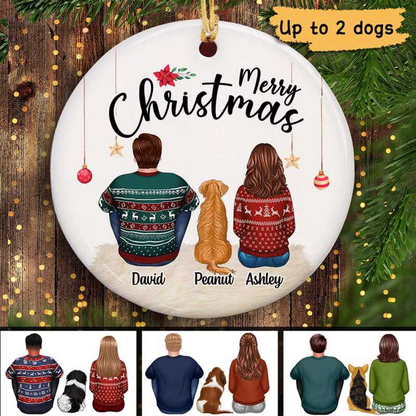 Couple Sitting With Dogs Christmas Gift For Him For Her Personalized Circle Ornament