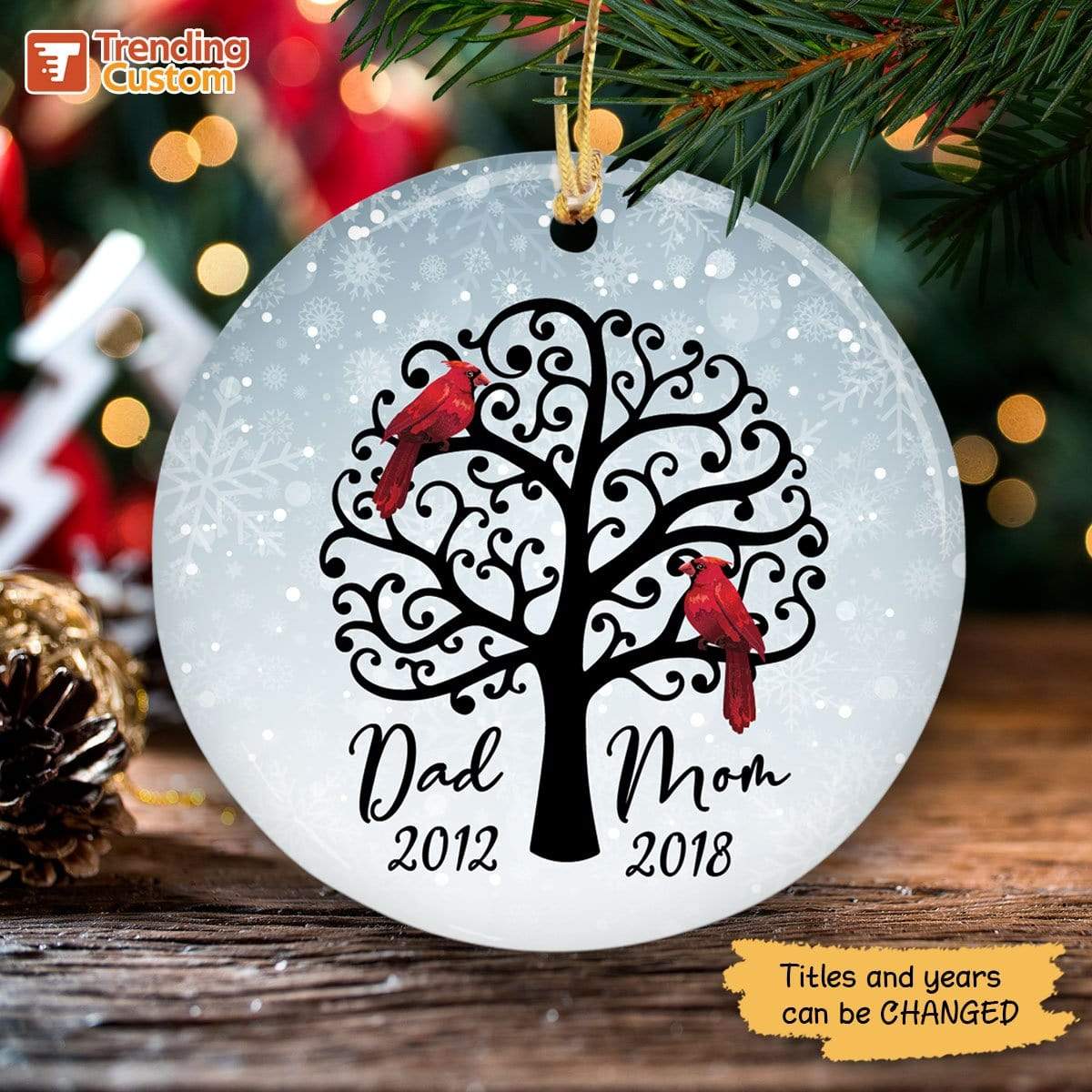 Dad And Mom Cardinal Memorial Personalized Circle Ornament