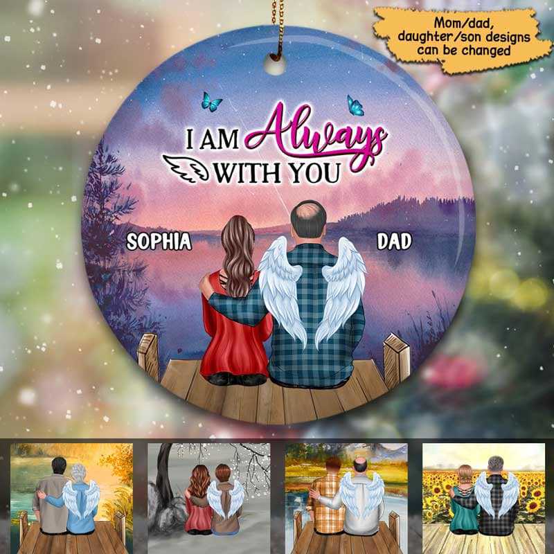 Dad Mom Always With Son Daughter Personalized Circle Ornament