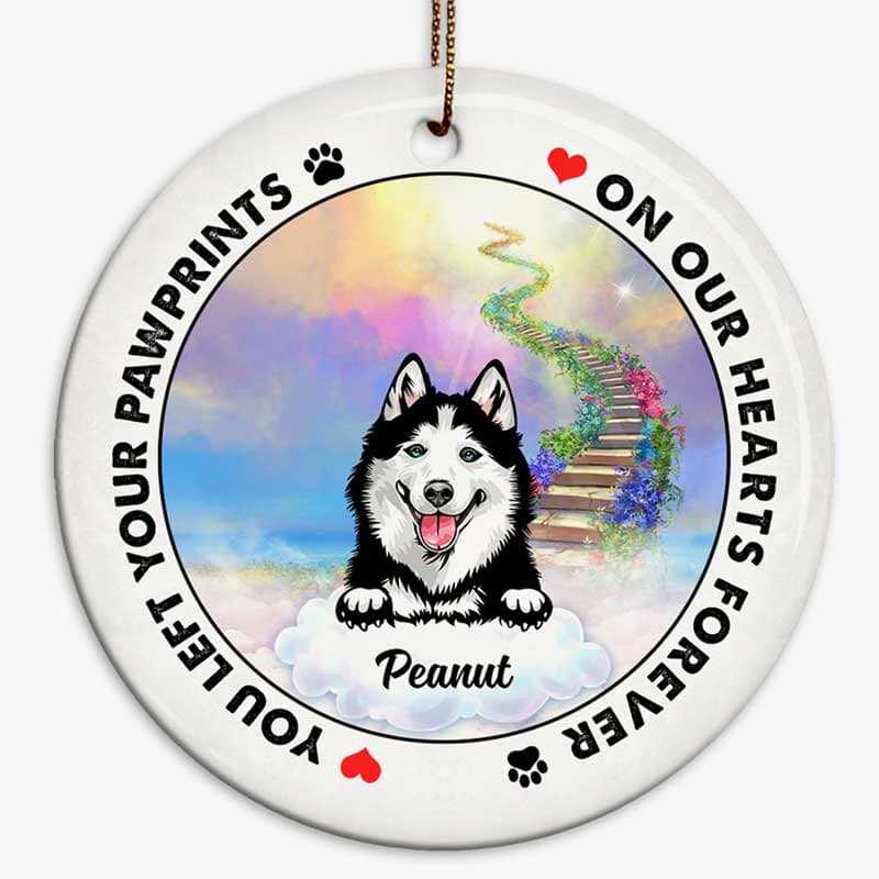Dog Memorial Heaven Personalized Circle Ornament