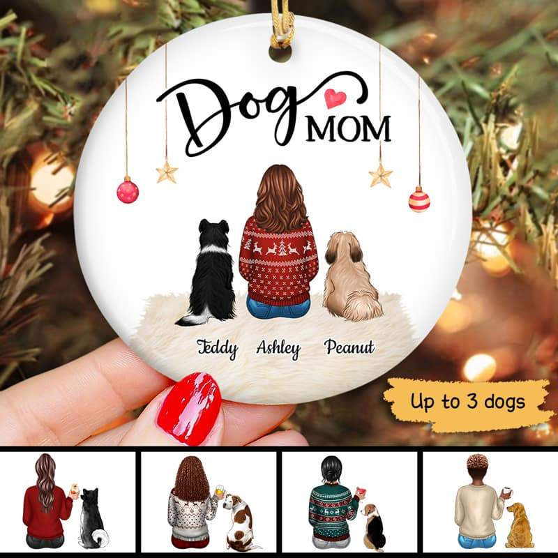 Dog Mom Sitting Personalized Circle Ornament