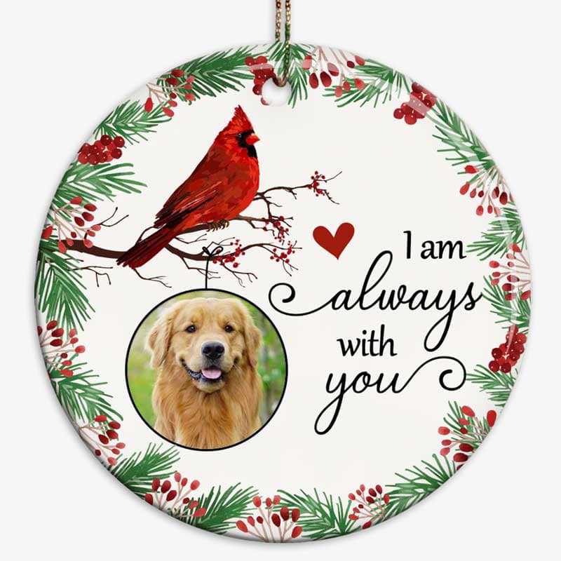 Dogs Cats Holly Branch Photo Memorial Personalized Circle Ornament