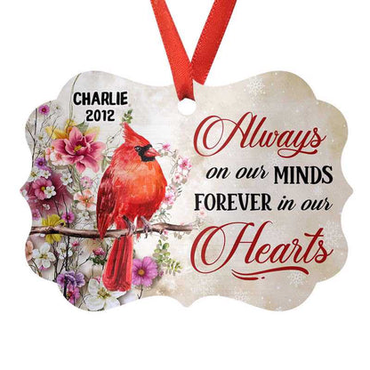Forever In Our Hearts Cardinal Family Memorial Personalized Christmas Ornament