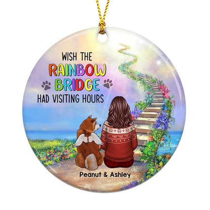 Rainbow Bridge Girl And Dogs Memorial Personalized Circle Ornament