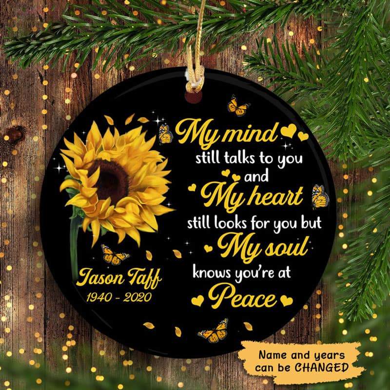 Sunflower My Mind Still Talks To You Personalized Memorial Circle Ornament