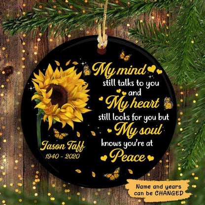 Sunflower My Mind Still Talks To You Personalized Memorial Circle Ornament