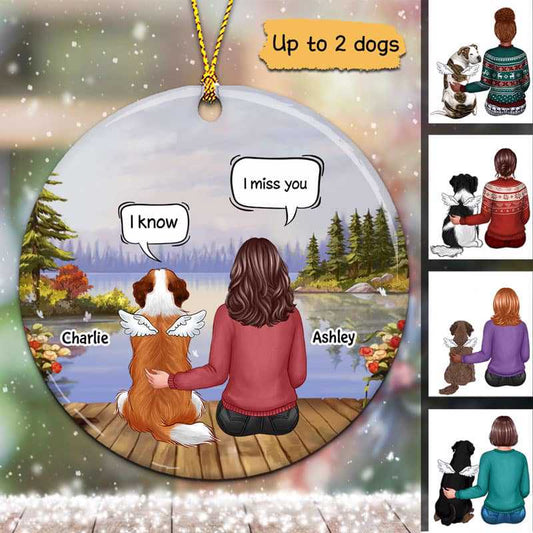 Woman And Dog Sitting Lake View Memorial Personalized Circle Ornament