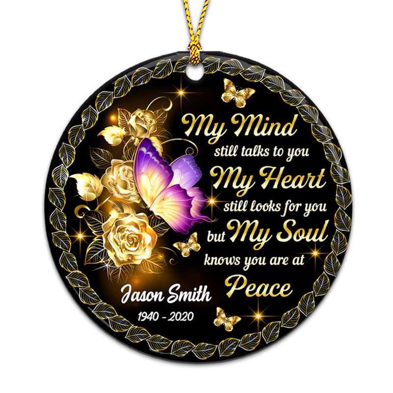 Yellow Roses Butterly Memorial Personalized Circle Ornament