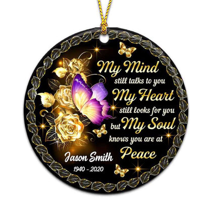 Yellow Roses Butterly Memorial Personalized Circle Ornament