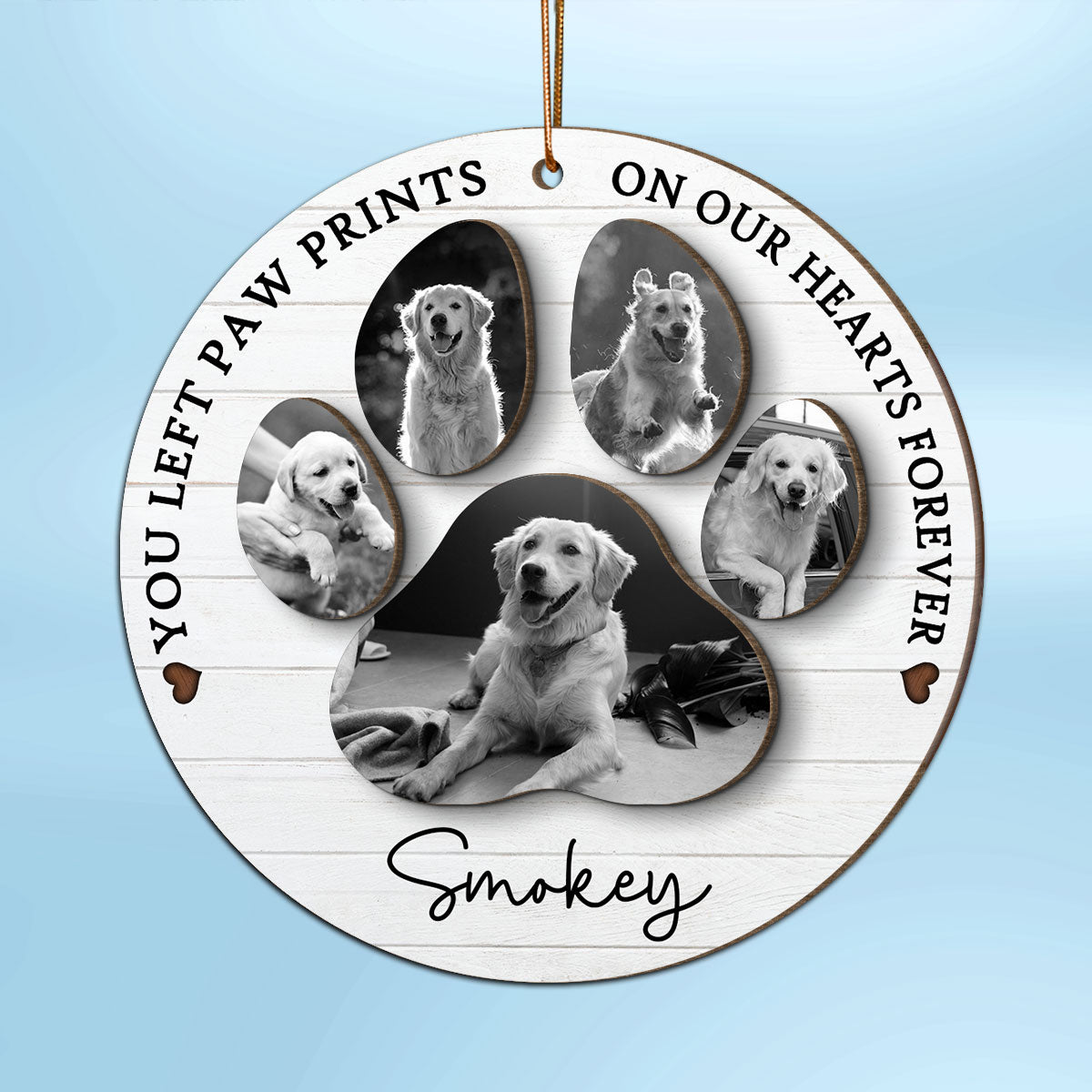 You Left Paw Prints On Our Hearts Photo Inserted Personalized 2-Layer Wooden Ornament