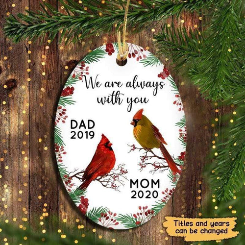 Always With You Holly Branch Christmas Memorial Personalized Oval Ornament