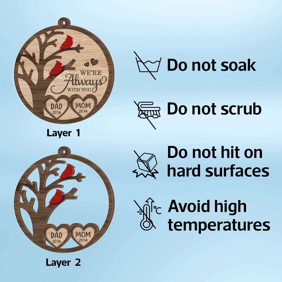 Cardinal Always With You Memorial Christmas Personalized 2-Layer Wooden Ornament, Christmas Keepsake, Sympathy Gift, Remembrance Gift