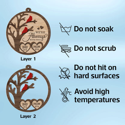 Cardinal Always With You Memorial Christmas Personalized 2-Layer Wooden Ornament, Christmas Keepsake, Sympathy Gift, Remembrance Gift