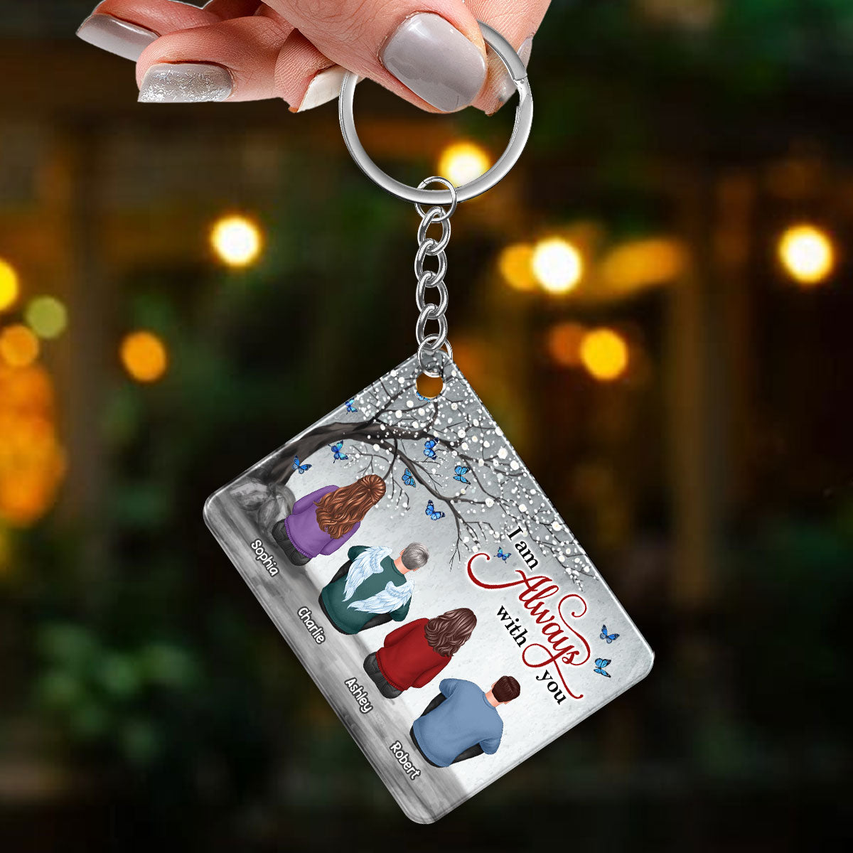 Butterflies Blossom Tree Always With You Whole Family Memorial Remembrance Gift Personalized Acrylic Keychain