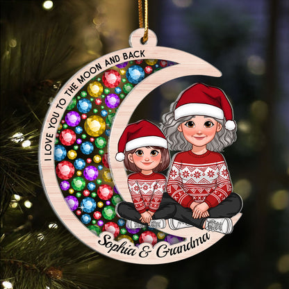 Gorgeous Moon Grandma Grandkid I Love You To The Moon And Back Christmas Personalized 2-Layer Acrylic Ornament