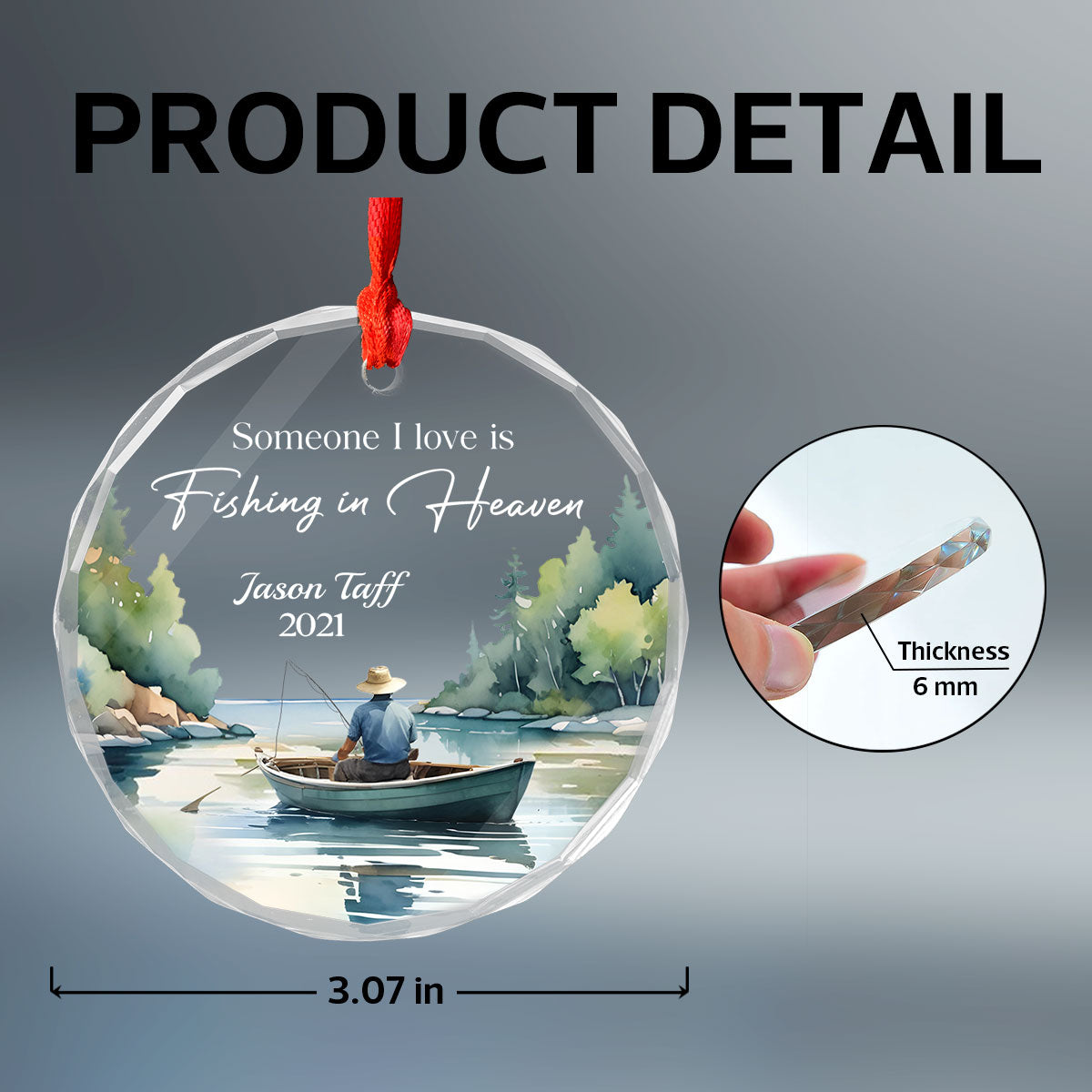 Someone I Love Is Fishing In Heaven Memorial Keepsake Personalized Glass Ornament