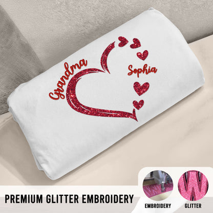 Forever In Grandma's Heart Personalized Glitter Embroidery Sweatshirt, Heartfelt Birthday Mother's Day Gift For Mom, Grandma
