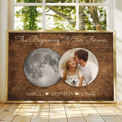 The Beginning Of Our Forever Couple Upload Photo Custom Moon Phases Anniversary Date Personalized Poster, Anniversary Gift, Wedding Gift For Couple