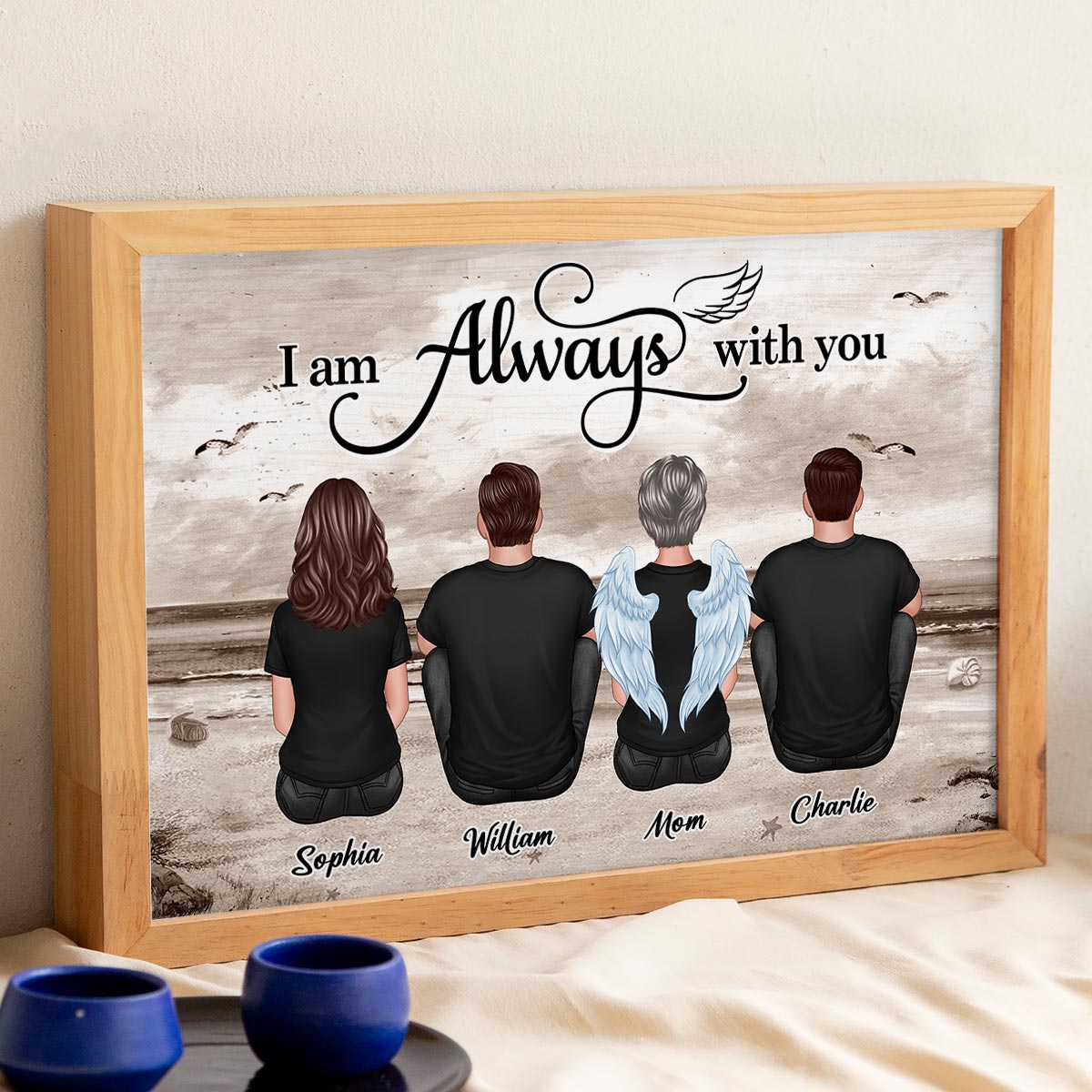 Always With You Family Sitting Retro Vintage Beach Landscape Memorial Personalized Horizontal Poster