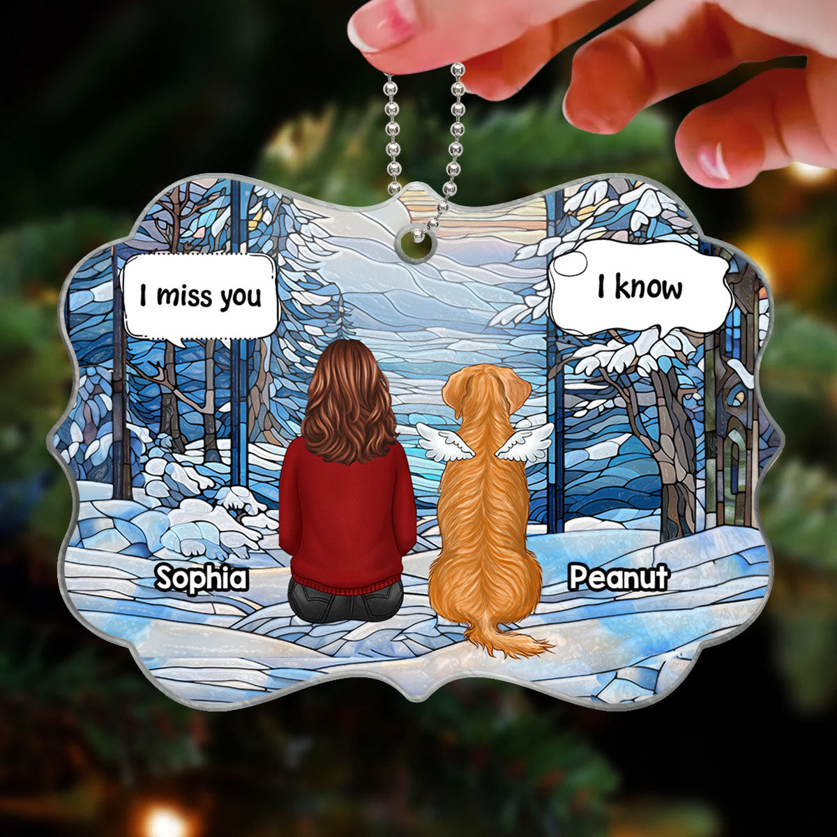 Winter Themed Stained Glass Pet Memorial Keepsake Personalized Acrylic Ornament