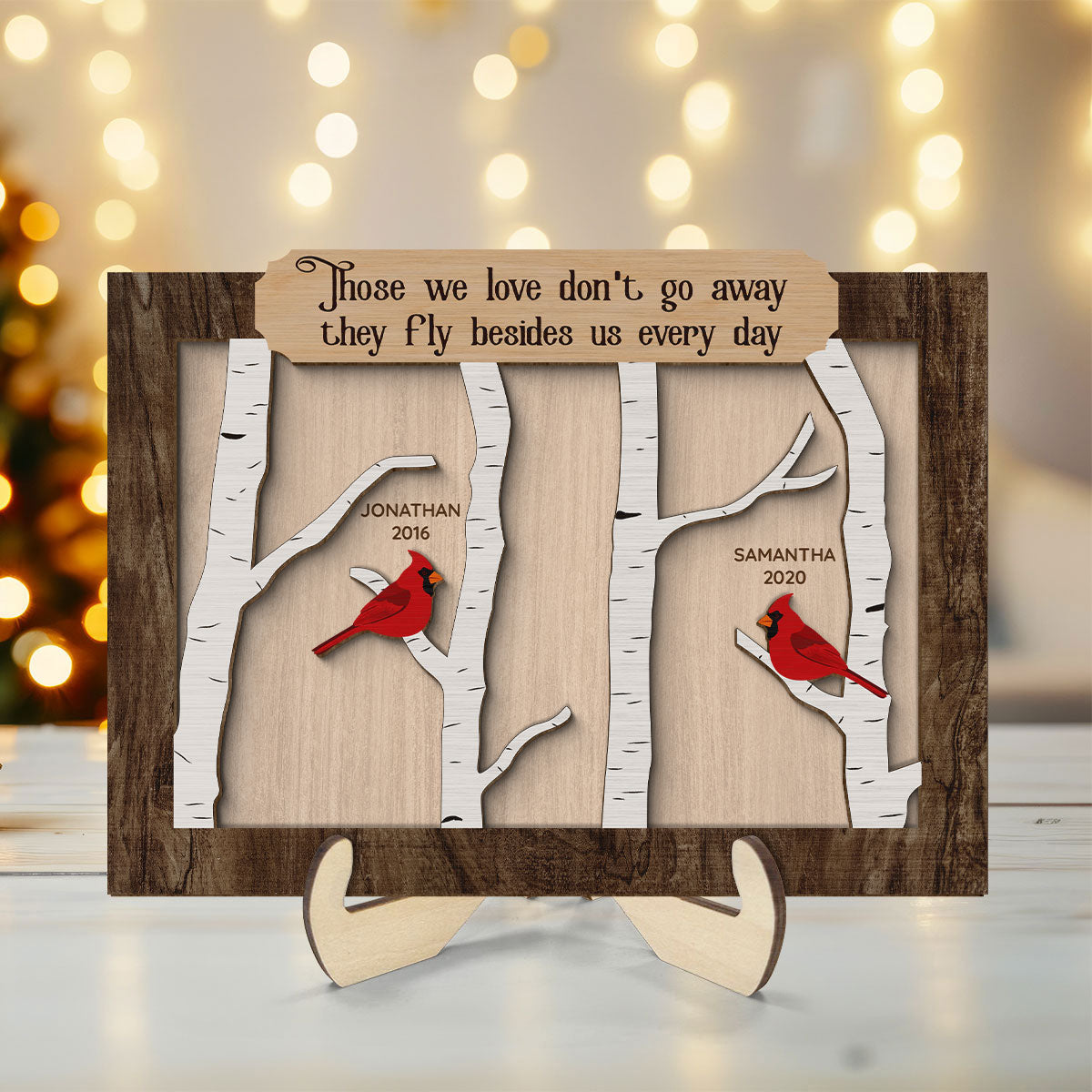 Cardinal Birch Tree Memorial Personalized 2-Layer Wooden Plaque