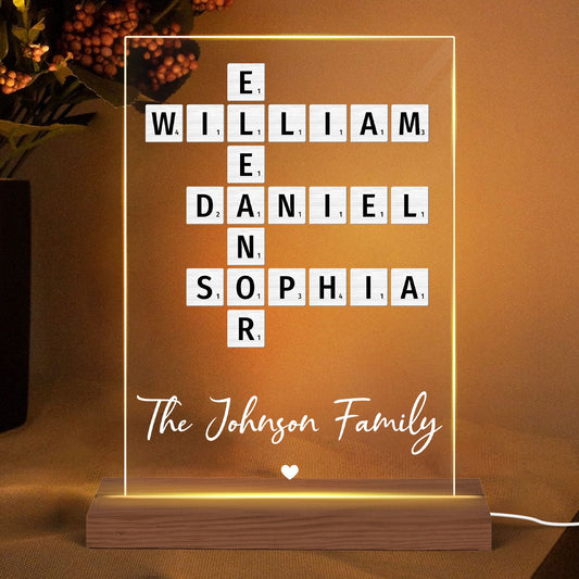 Family Crossword Art Created In A Moment, Treasured Forever Personalized Acrylic Plaque With LED Night Light