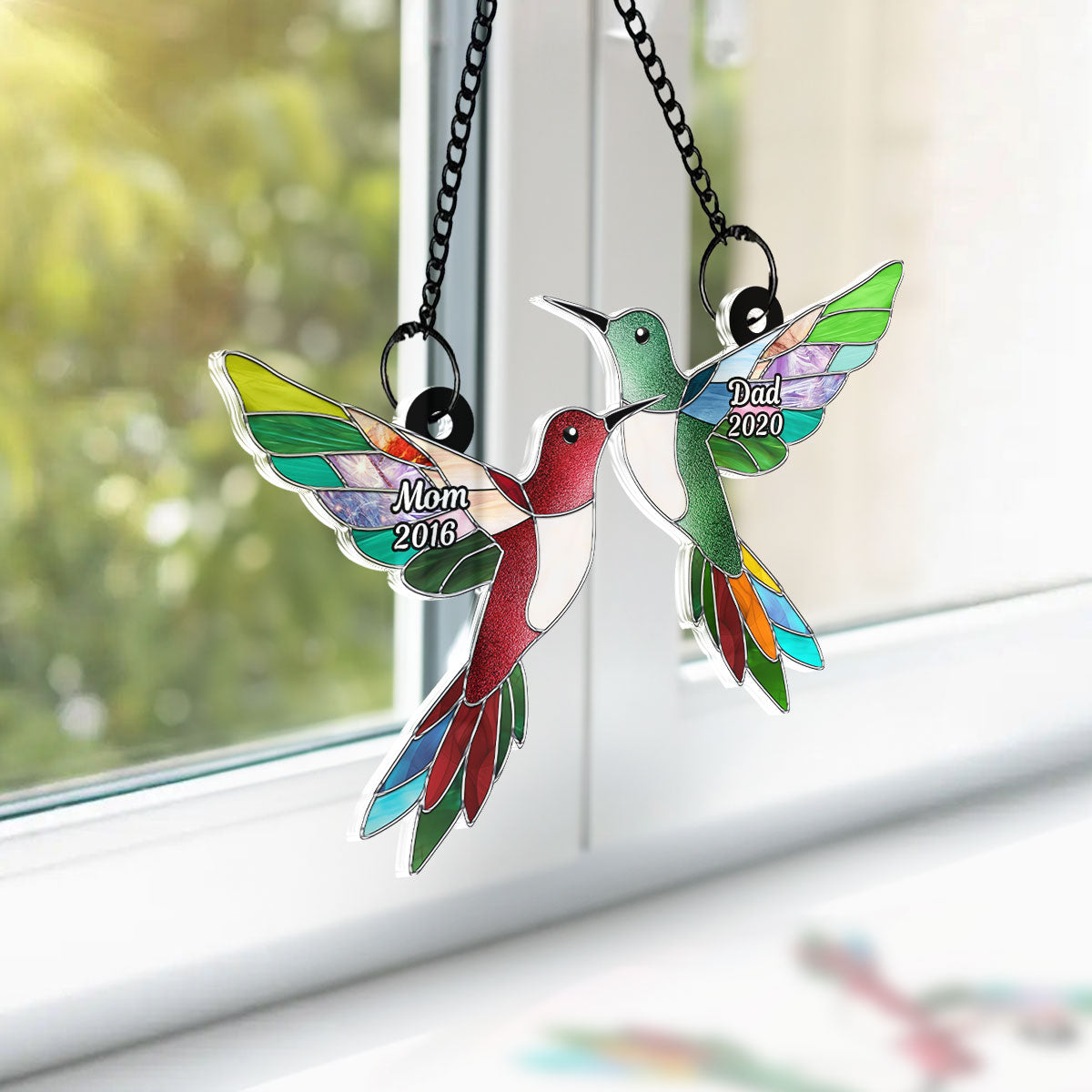 Stained Glass Hummingbirds Memorial Personalized Suncatcher