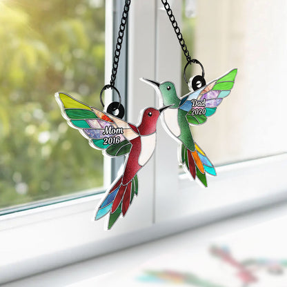 Stained Glass Hummingbirds Memorial Personalized Suncatcher