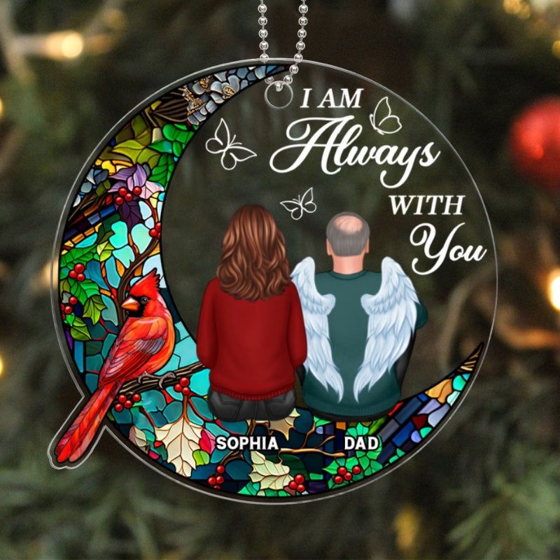 Stained Glass Moon Cardinal Always With You Family Remembrance Memorial Keepsake Christmas Personalized Acrylic Ornament