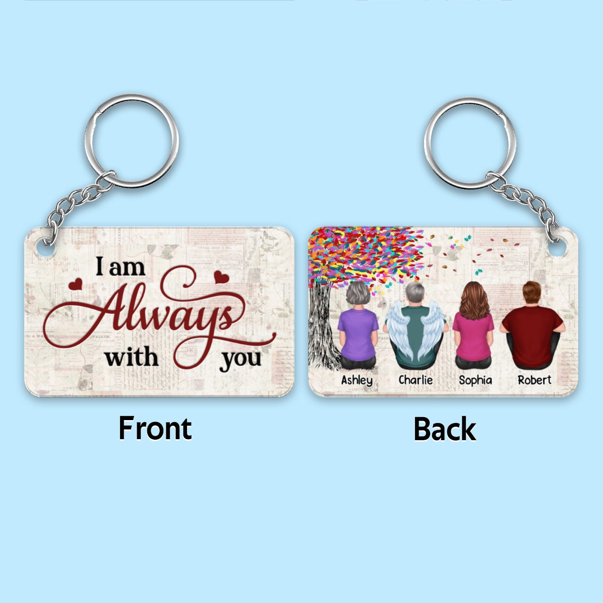 Colorful Tree Old Paper Family Memorial Remembrance Gift Personalized Acrylic Keychain
