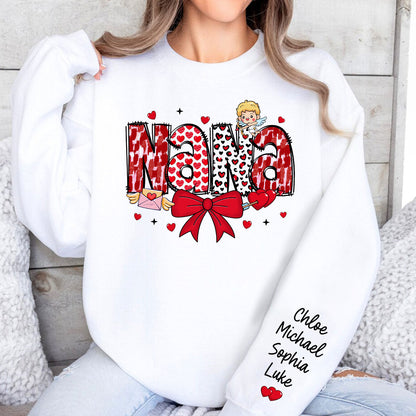 Grandma Valentine Personalized Sleeve Printed Sweatshirt, Valentine's Day Gift For Grandma