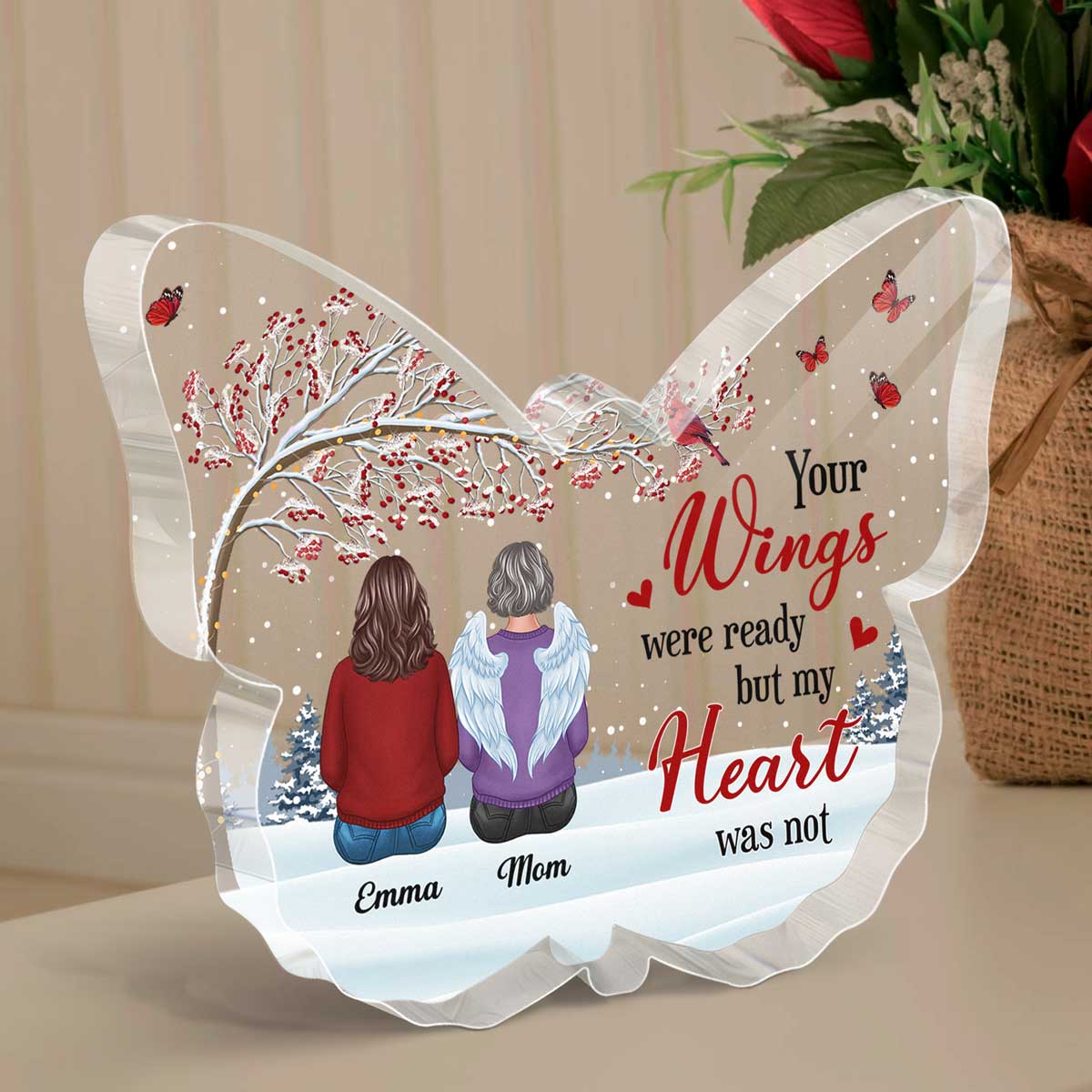 Berry Tree Your Wings Were Ready Memorial Remembrance Gift Personalized Butterfly Acrylic Plaque