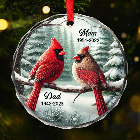Winter Scene Memorial Cardinal Sympathy Gift Remembrance Keepsake Personalized Glass Ornament