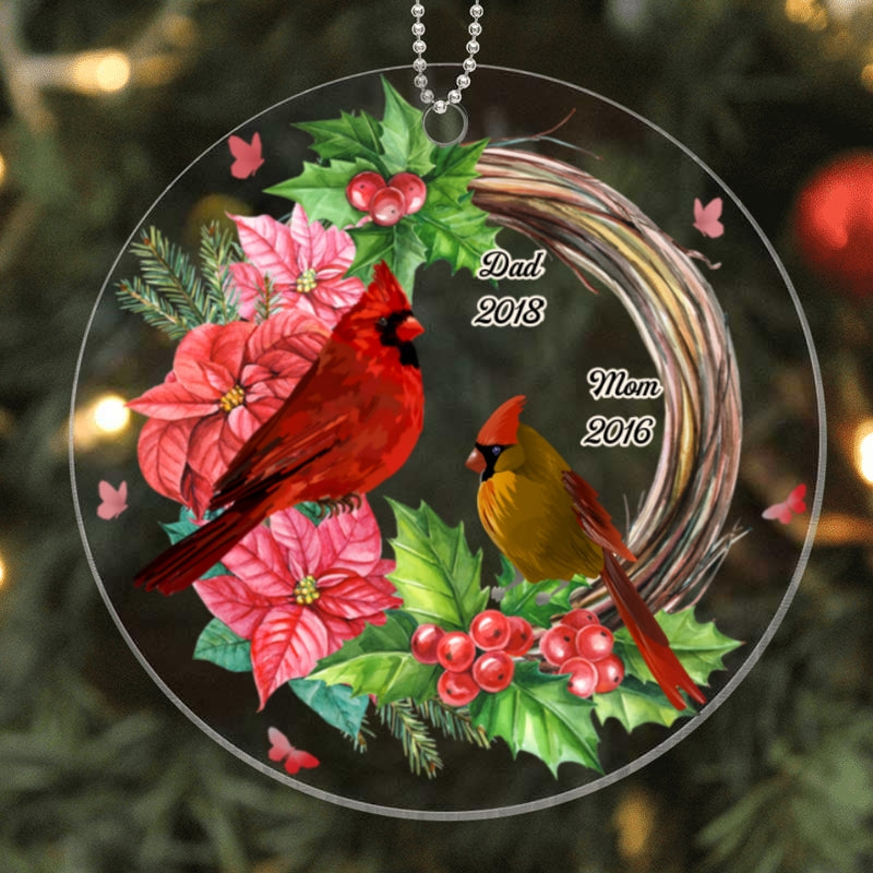 Cardinals Wreath Memorial Personalized Acrylic Ornament